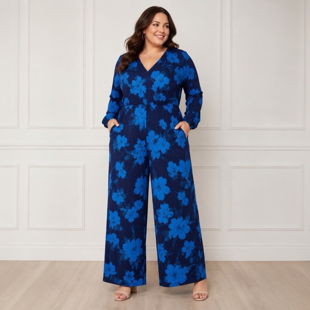 Lane Bryant Blue‎ Floral Wide Leg Jumpsuit Size 18/20 NWT Plus